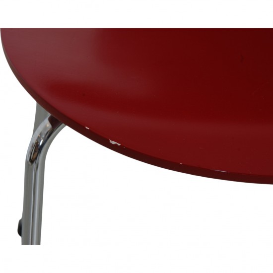 Set of six red Arne Jacobsen Ant chairs