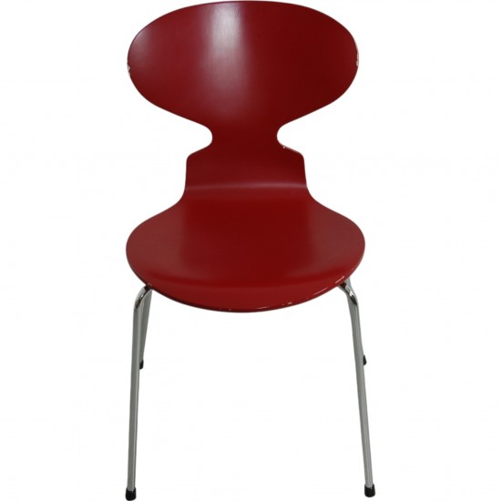 Set of six red Arne Jacobsen Ant chairs