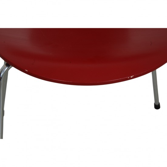 Set of six red Arne Jacobsen Ant chairs
