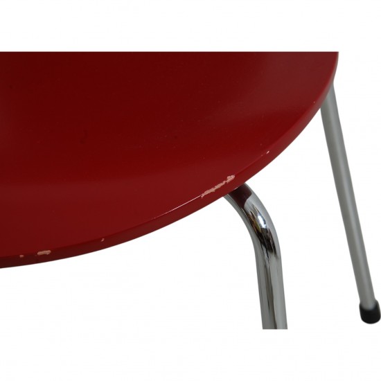 Set of six red Arne Jacobsen Ant chairs
