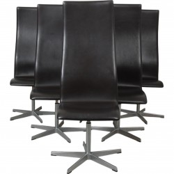 Arne Jacobsen Set of 6 Oxford chairs in dark brown leather
