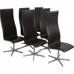 Arne Jacobsen Set of 6 Oxford chairs in dark brown leather