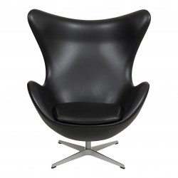 Arne Jacobsen Egg chair reupholstered in black aniline leather Arne Jacobsen Egg chair reupholstered in black aniline leather
