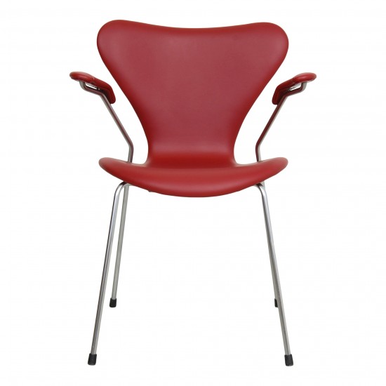 Arne Jacobsen syver armstol 3207 nybetrukket i Cherry semianilin læder Arne Jacobsen syver armstol 3207 nybetrukket i Cherry semianilin læder