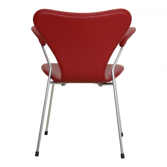 Arne Jacobsen syver armstol 3207 nybetrukket i Cherry semianilin læder Arne Jacobsen syver armstol 3207 nybetrukket i Cherry semianilin læder