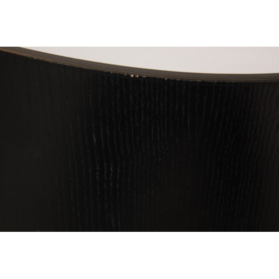 Arne Jacobsen barstool front upholstered in black leather