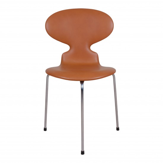 Arne Jacobsen Ant chair newly upholstered with cognac aniline leather