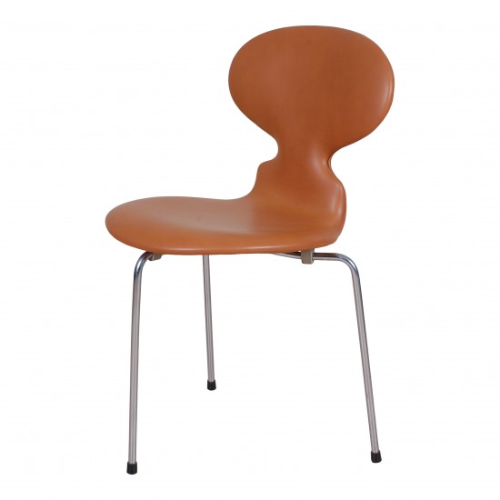 Arne Jacobsen Ant chair newly upholstered with cognac aniline leather