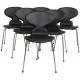 Set Arne Jacobsen Ant chair upholstered in black classic leather (6)