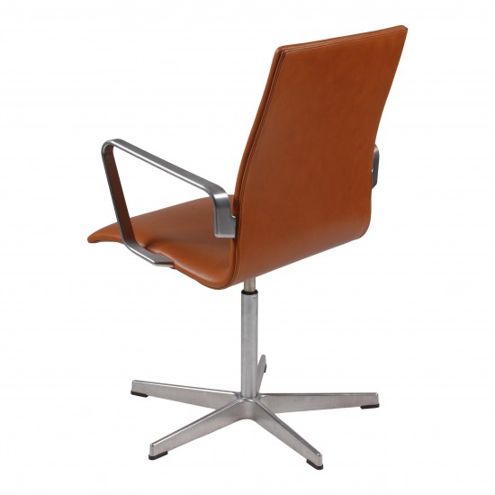 Arne Jacobsen oxford chair with armrests, newly upholstered with walnut aniline leather