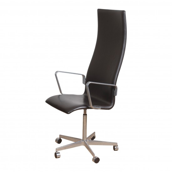 Arne Jacobsen High Oxford Office chair, dark brown leather