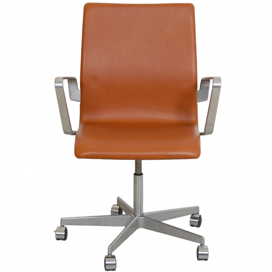 Arne Jacobsen Oxford office chair reupholstered in walnut aniline leather