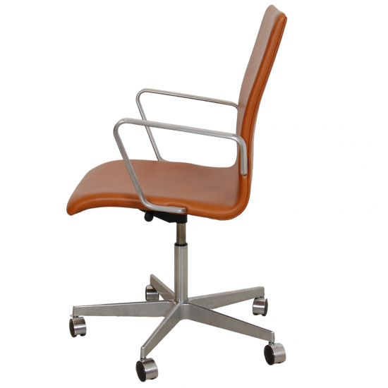 Arne Jacobsen Oxford office chair reupholstered in walnut aniline leather