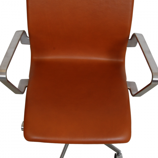 Arne Jacobsen Oxford office chair reupholstered in walnut aniline leather