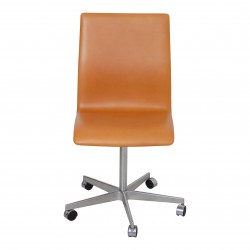 Arne Jacobsen Oxford office chair newly upholstered with cognac aniline leather Arne Jacobsen Oxford office chair newly upholstered with cognac aniline leather