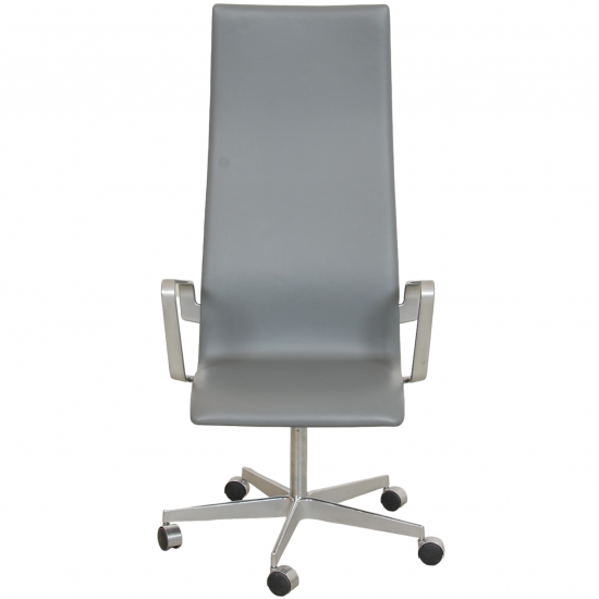 Arne Jacobsen Tall backed Oxford office chair in grey leather