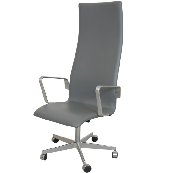 Arne Jacobsen Tall backed Oxford office chair in grey leather