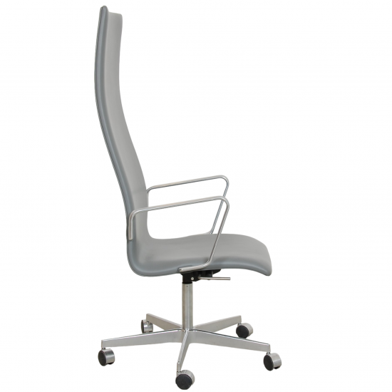 Arne Jacobsen Tall backed Oxford office chair in grey leather