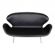 Arne Jacobsen Swan sofa newly upholstered in black aniline leather, old model