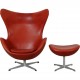 Arne Jacobsen vintage Egg chair with stool in indian red anilin leather