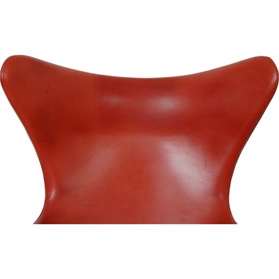 Arne Jacobsen vintage Egg chair with stool in indian red anilin leather