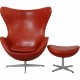 Arne Jacobsen Egg chair with stool in indian red anilin leather