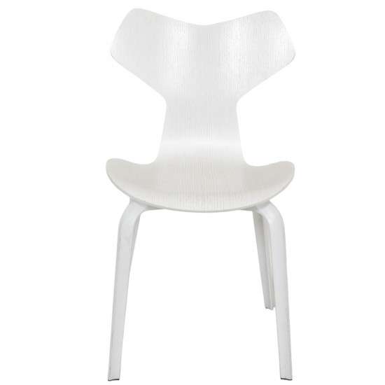 Sæt med 3 hvide Arne Jacobsen Grandprix stole