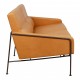 Arne Jacobsen 2-seater Airport sofa with cognac aniline leather and brass frame.