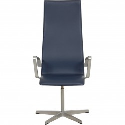 Arne Jacobsen Tall backed Oxford chair in blue essential leather