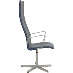 Arne Jacobsen Tall backed Oxford chair in blue essential leather