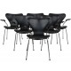 Sæt af 6 Arne Jacobsen Syver armstole i sort læder