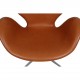 Arne Jacobsen Vintage lav Svane stol betrukket med cognac classic læder