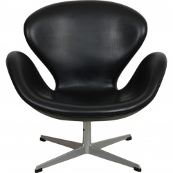 Arne Jacobsen Vintage low Swan chair reupholstered in black classic leather