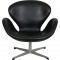Arne Jacobsen Vintage low Swan chair reupholstered in black classic leather
