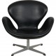 Arne Jacobsen Vintage lav Svane stol betrukket med sort klassisk læder