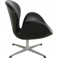 Arne Jacobsen Vintage low Swan chair reupholstered in black classic leather