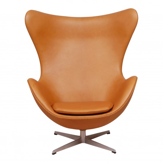 Arne Jacobsen Egg with an old stand, newly upholstered with cognac aniline leather