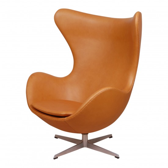 Arne Jacobsen Egg with an old stand, newly upholstered with cognac aniline leather