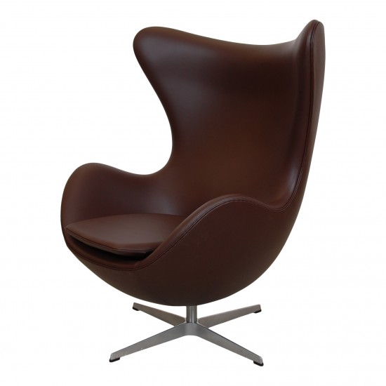 Arne Jacob Egg chair reupholstered in chocolate Nevada aniline leather