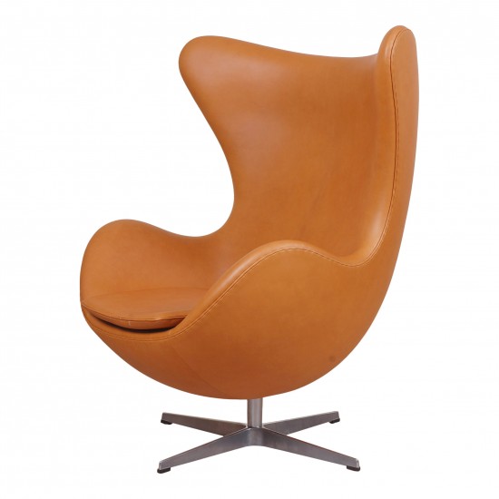 Arne Jacobsen Egg newly upholstered with cognac aniline leather