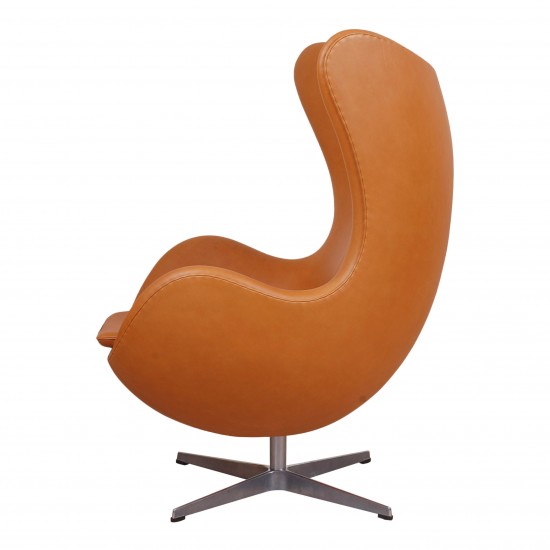 Arne Jacobsen Egg newly upholstered with cognac aniline leather