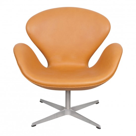 Arne Jacobsen Swan newly upholstered with cognac aniline leather