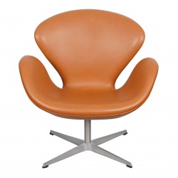 Arne Jacobsen Swan newly upholstered with cognac classic leather