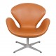 Arne Jacobsen Swan newly upholstered with cognac classic leather