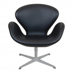 Arne Jacobsen Swan newly upholstered in black Nevada aniline leather Arne Jacobsen Swan newly upholstered in black Nevada aniline leather
