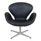 Arne Jacobsen Swan newly upholstered in black Nevada aniline leather