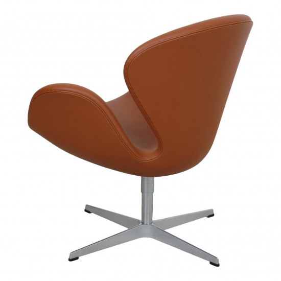 Arne Jacobsen Swan newly upholstered in Walnut Nevada aniline leather