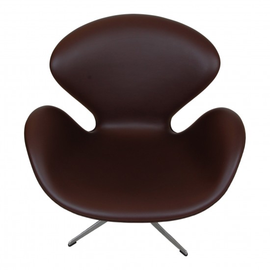 Arne Jacobsen Swan reupholstered in Chocolate Nevada aniline leather