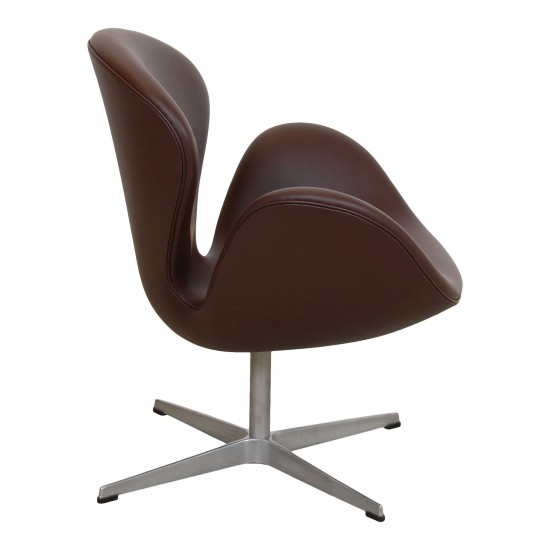 Arne Jacobsen Swan reupholstered in Chocolate Nevada aniline leather