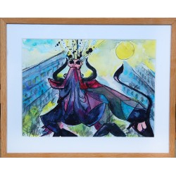 Bernhard Lipsøe Tyr Akvarelmaleri 24x31